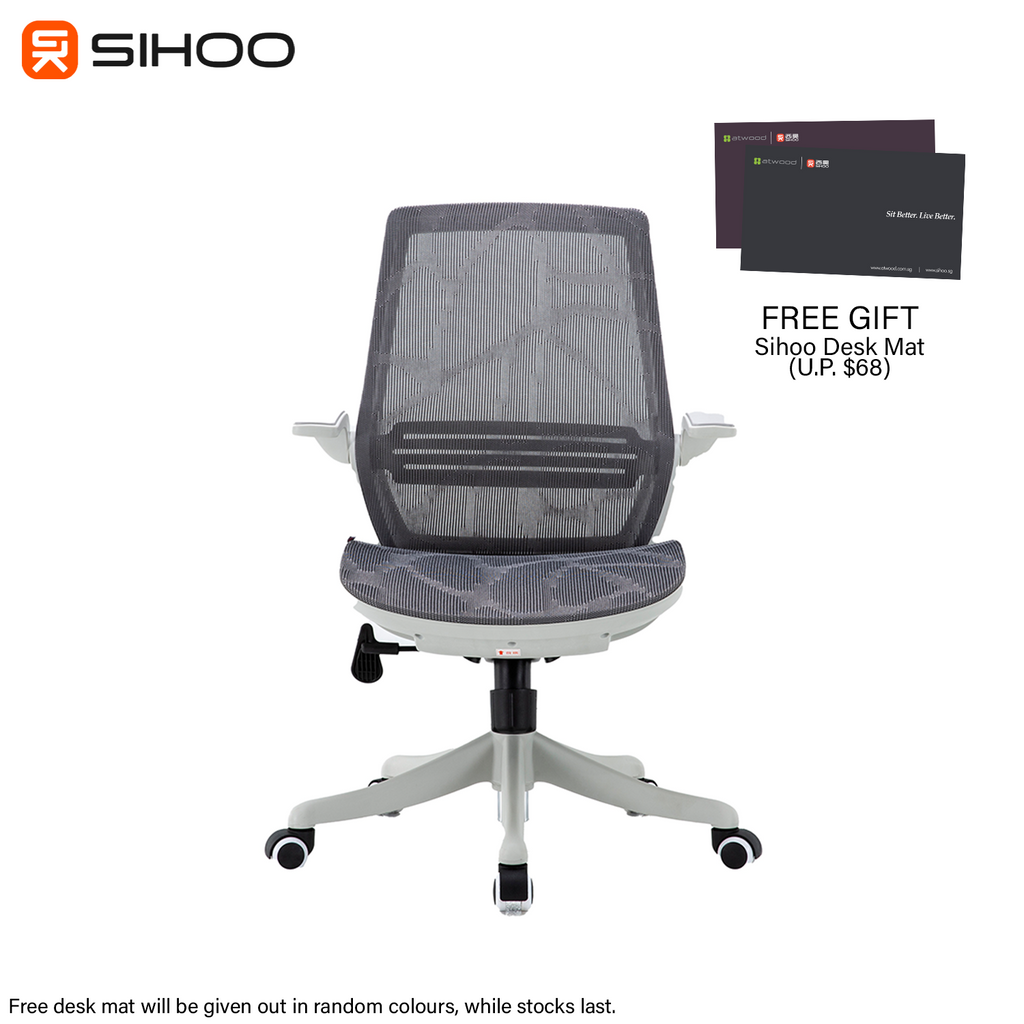 [Pre-Order] *FREE DESK MAT* Sihoo M59B Grey Mesh Ergonomic Office Chair with Liftable Armrest