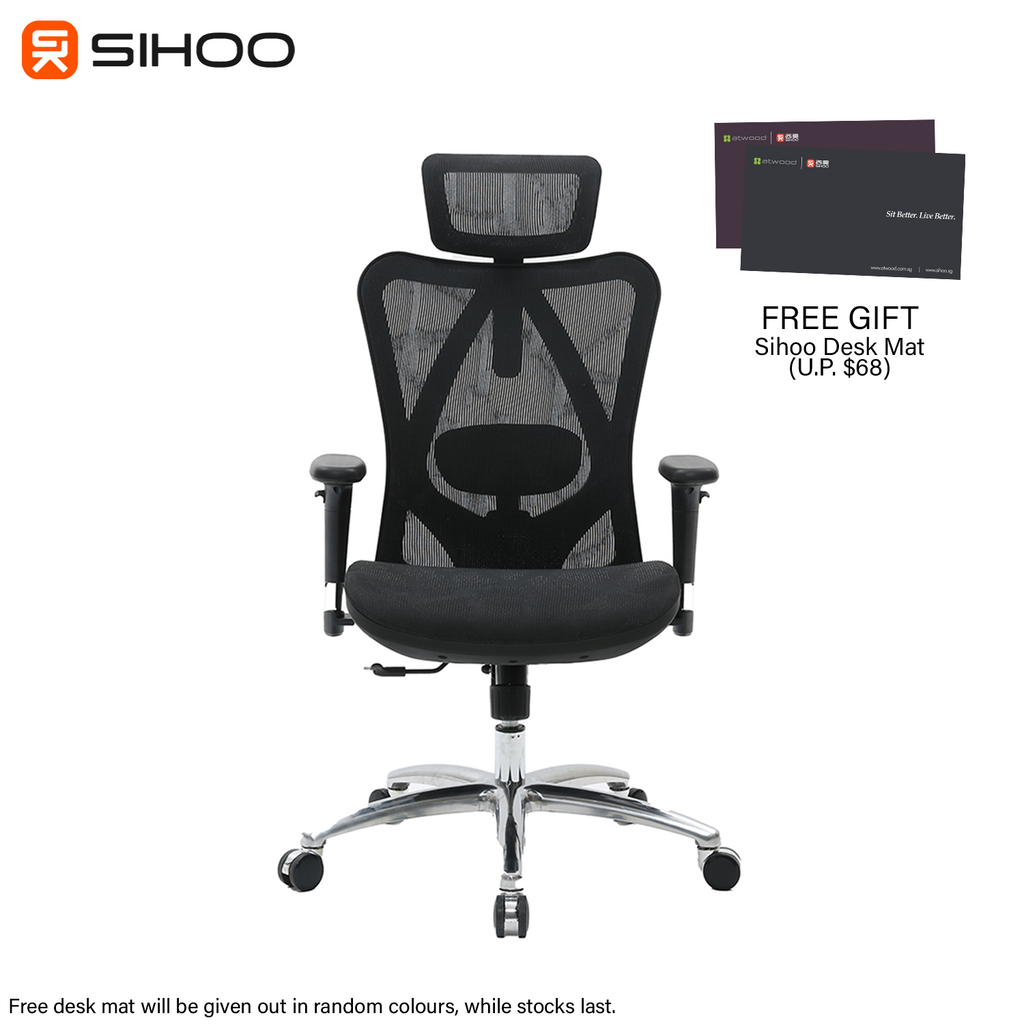 *FREE DESK MAT* Sihoo M57 Black Mesh Ergonomic Office Chair