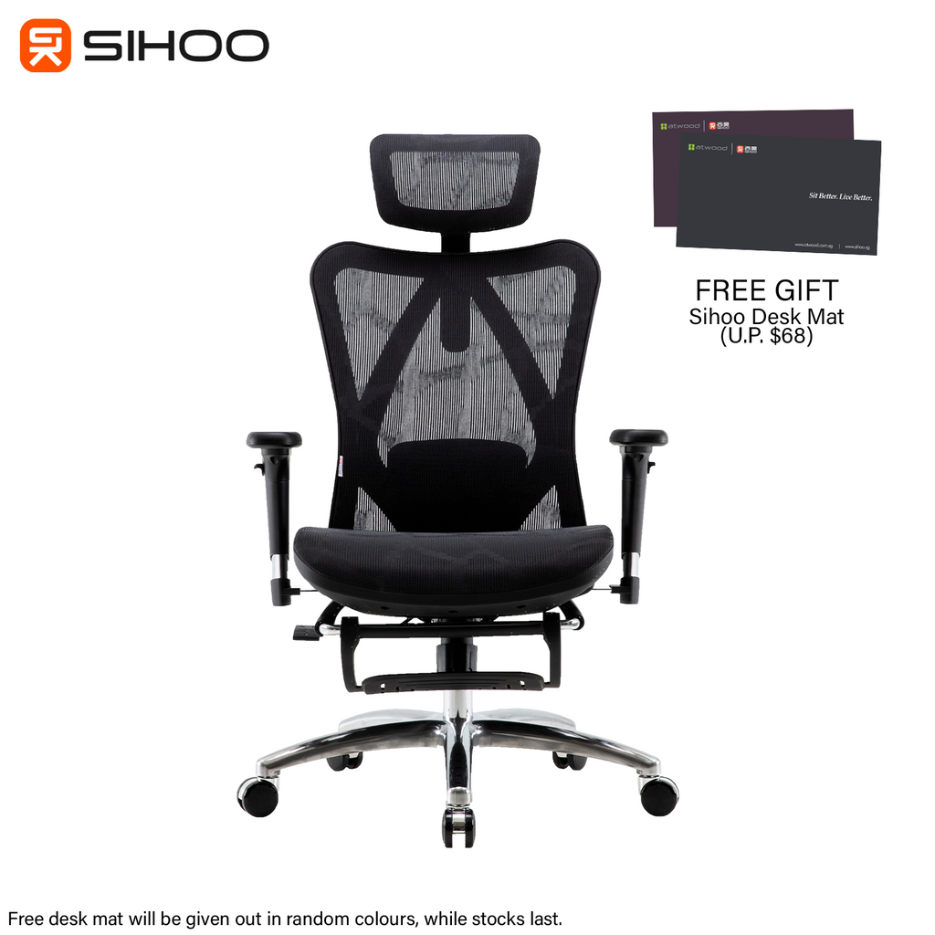 *FREE DESK MAT* Sihoo M57B Black Mesh Ergonomic Office Mesh Chair With Legrest
