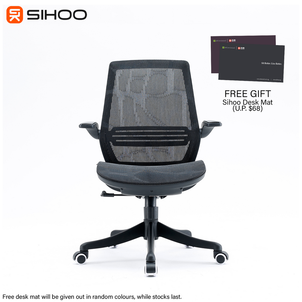 *FREE DESK MAT* Sihoo M59B Black Mesh Ergonomic Office Chair with Liftable Armrest