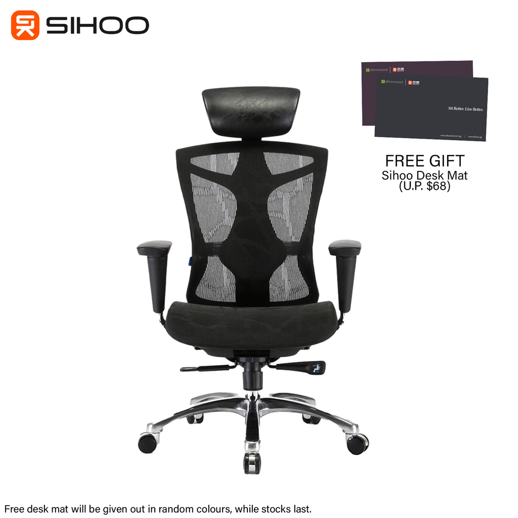 *FREE DESK MAT* Sihoo V1 Black Ergonomic Office Chair without Legrest
