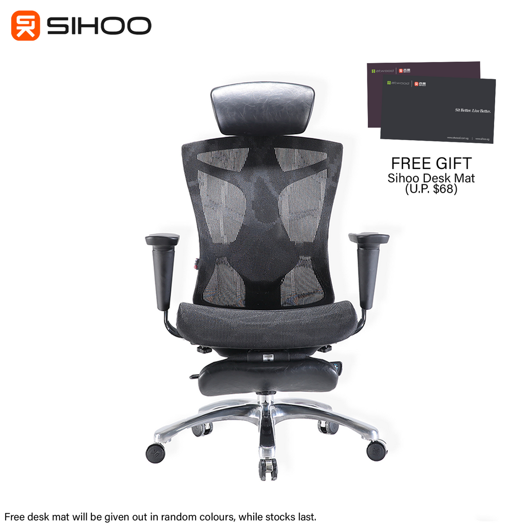 *FREE DESK MAT* Sihoo V1 Black Ergonomic Office Chair with Legrest