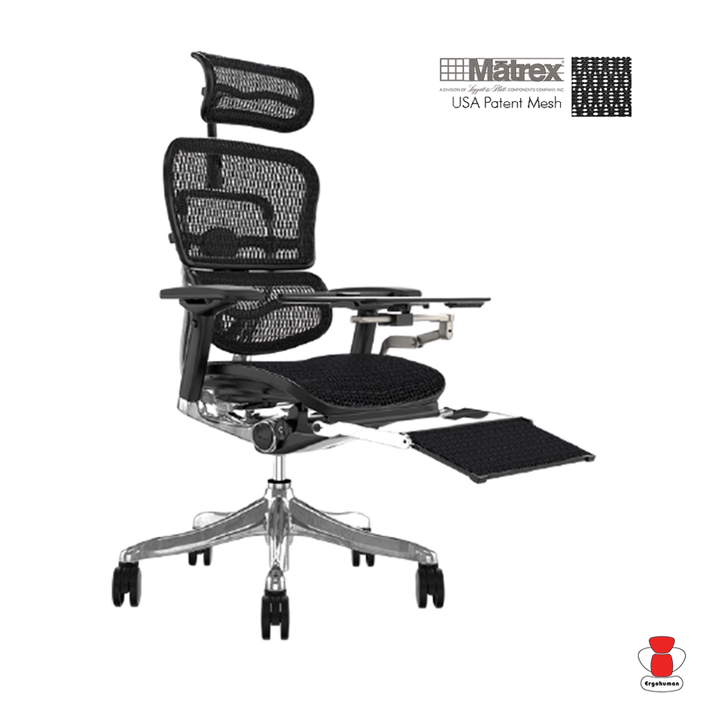 Ergohuman Plus Elite Black Mesh Chair with Legrest and Laptop Stand